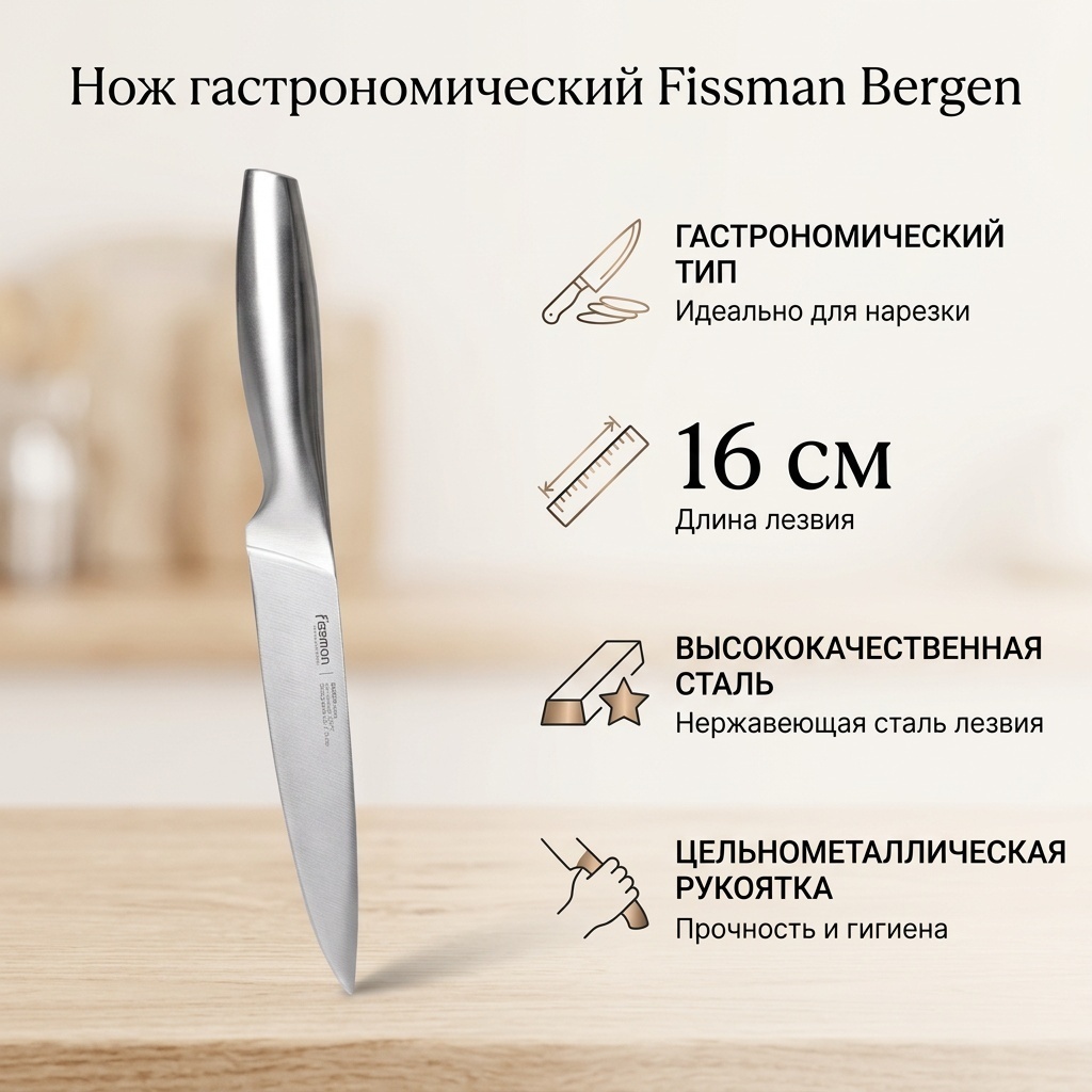 Нож гастрономический Fissman, лезвие: нержавеющая сталь 1 шт