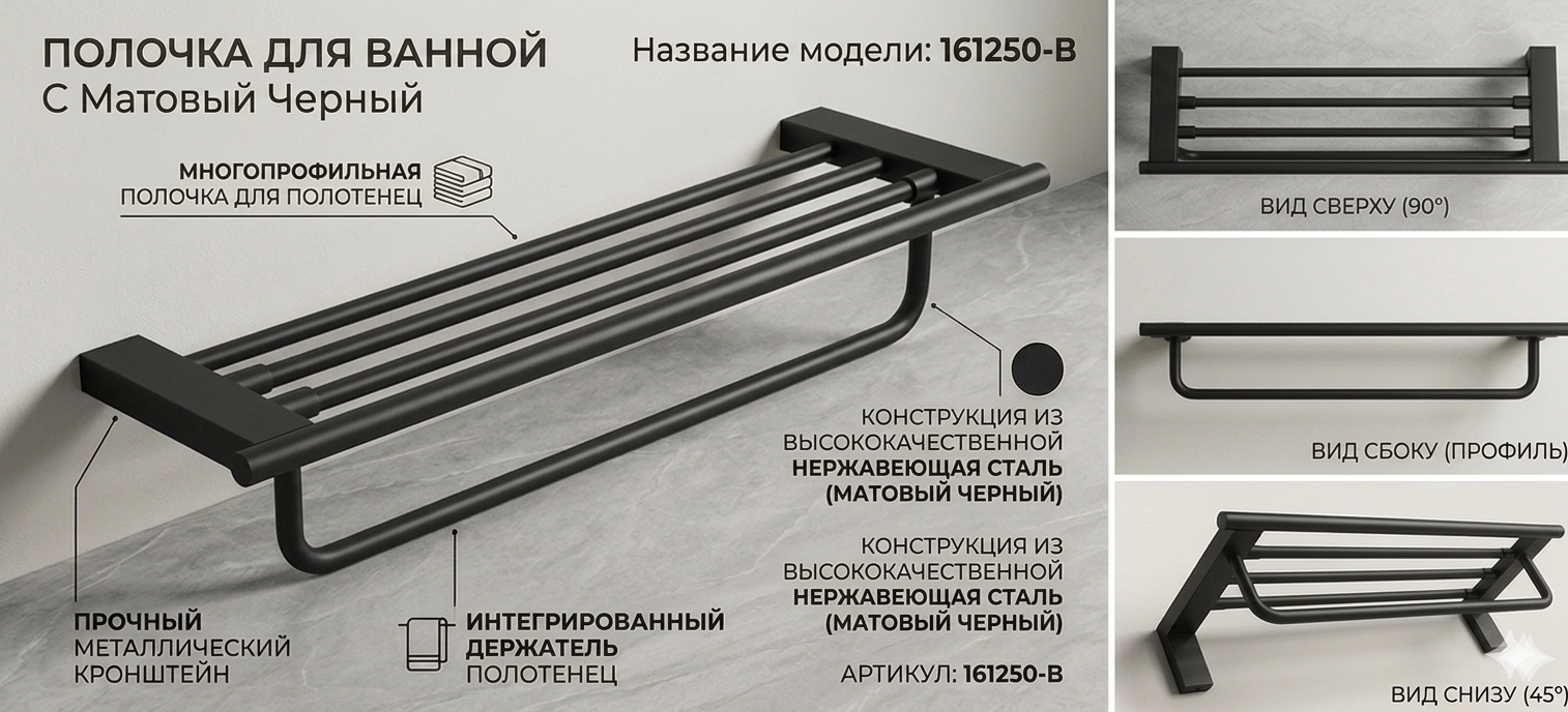 Aqvaplus полка 161250-B 1 шт, металл