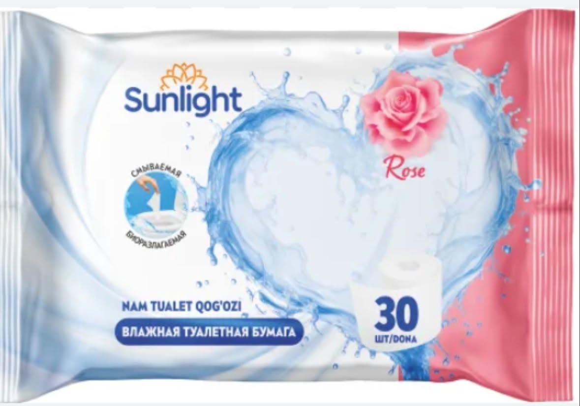 Sunlight влажная туалетная бумага 1-слойный 30 шт, нетканое полотно