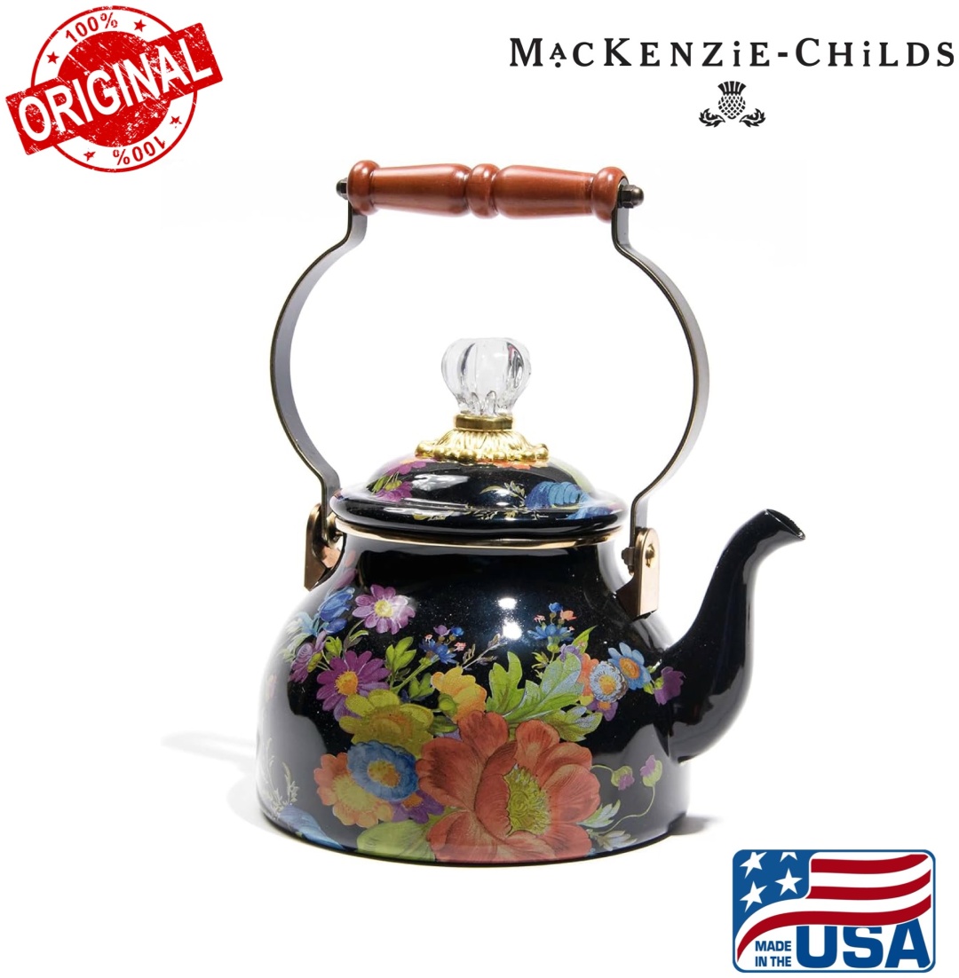 MACKENZIE-CHILDS чайник Black Flower Market 2 л, эмалированная сталь