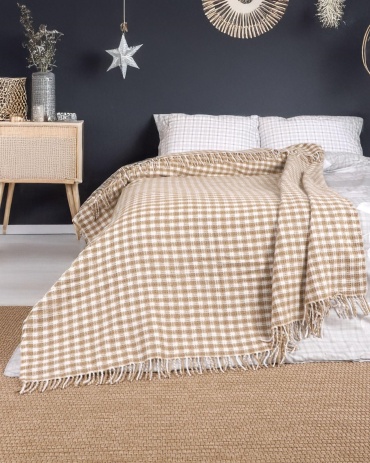 Плед LUX HOME 180х220 см, хлопок, акрил, полиэстер, белый, бежевый