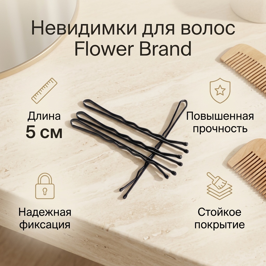 Невидимка зажим 48 шт, черный