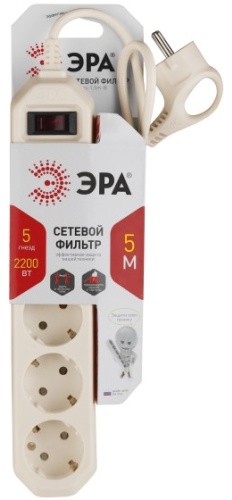 Сетевой фильтр ЭРА Б0019739, 5 м