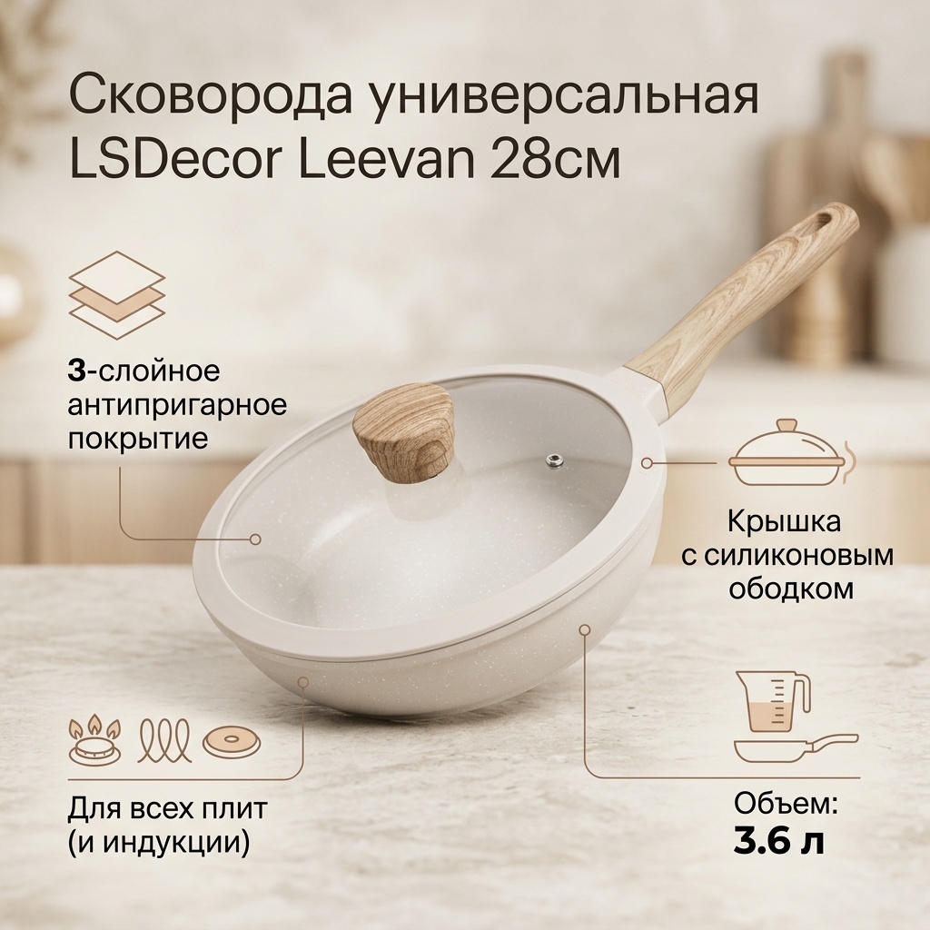 Сковорода LSDecor kz базовая 28 см с антипригарным покрытием, алюминий