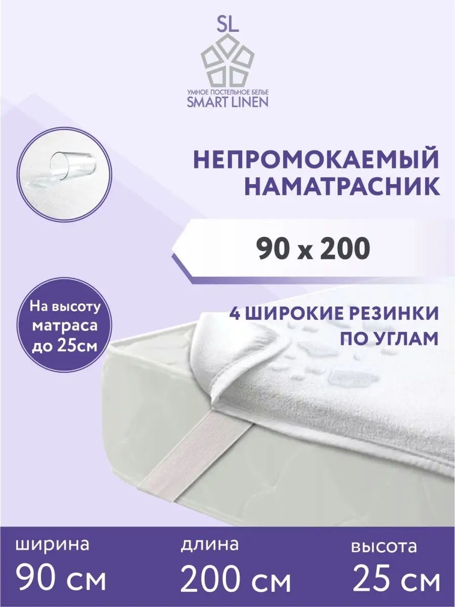 Наматрасник без застежки 9793380 90x200, полиэстер