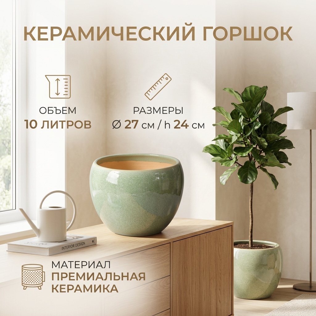 Кашпо для дома, для улицы, для балкона 10 л, керамика