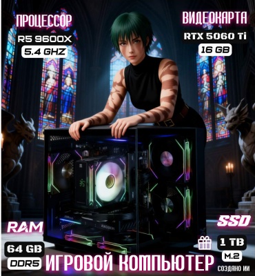 REALTECH R5 9600X / RTX 5060 Ti 16 Гб / 64 Гб / SSD 1000 Гб / Win 11