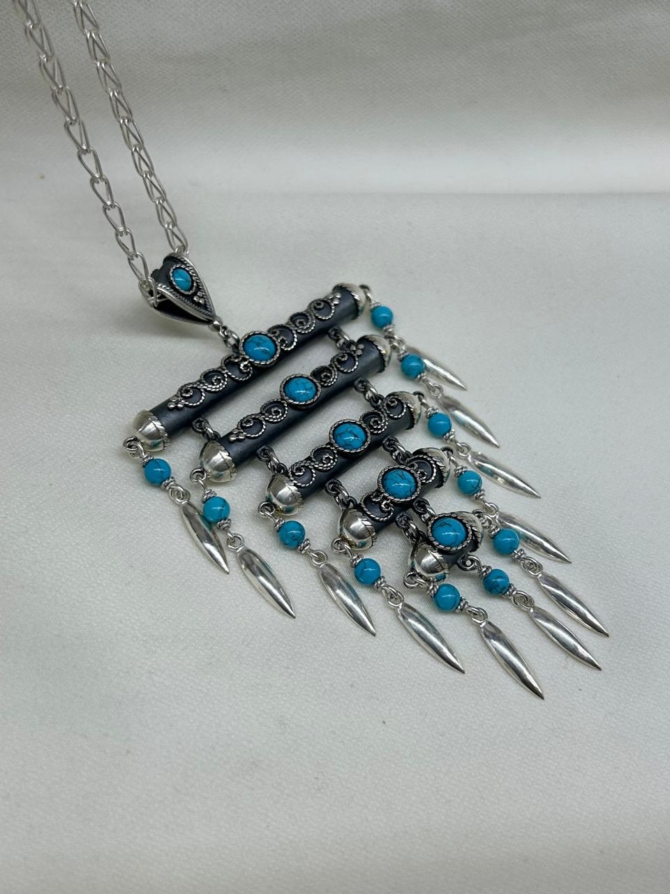 Колье Dendera Jewelry 145-С925 длина 70 см вес 41 г серебро, бирюза