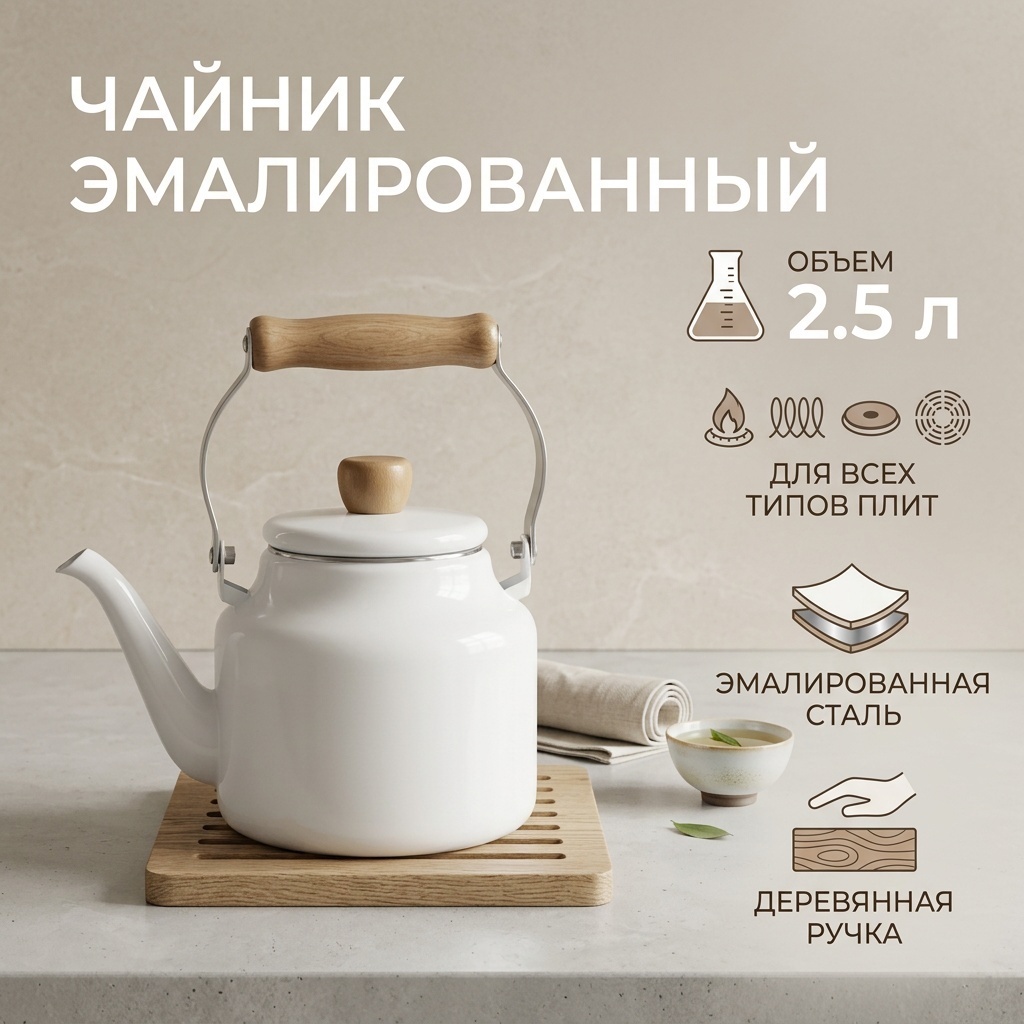 Чайник 16741121_062300772 2.5 л, эмаль, эмалированная сталь