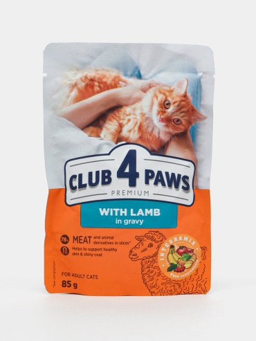 CLUB 4 PAWS Premium кусочки в соусе ягненок 85 г 24 шт