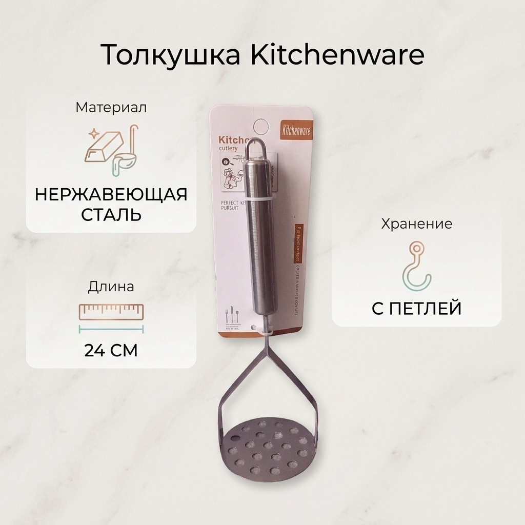 Толкушка KITCHENWARE STORE нержавеющая сталь, 1 шт