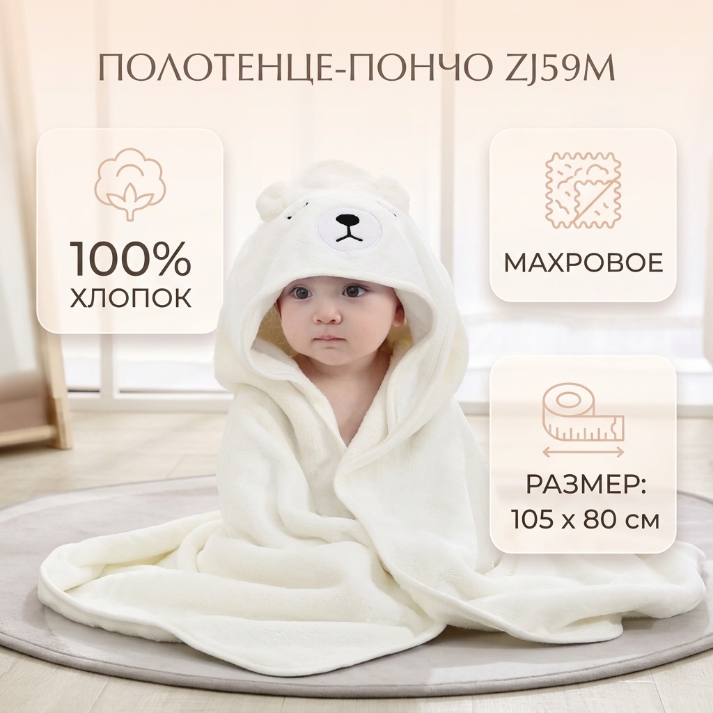Полотенце-пончо 105x80 см, хлопок, 1 шт,
