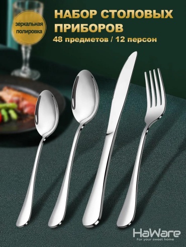 Набор столовых приборов 4, 8, 48 шт, серебристый AE5AC97346EA16BF