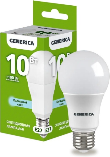 GENERICA 10W E27, светодиодная, холодный белый