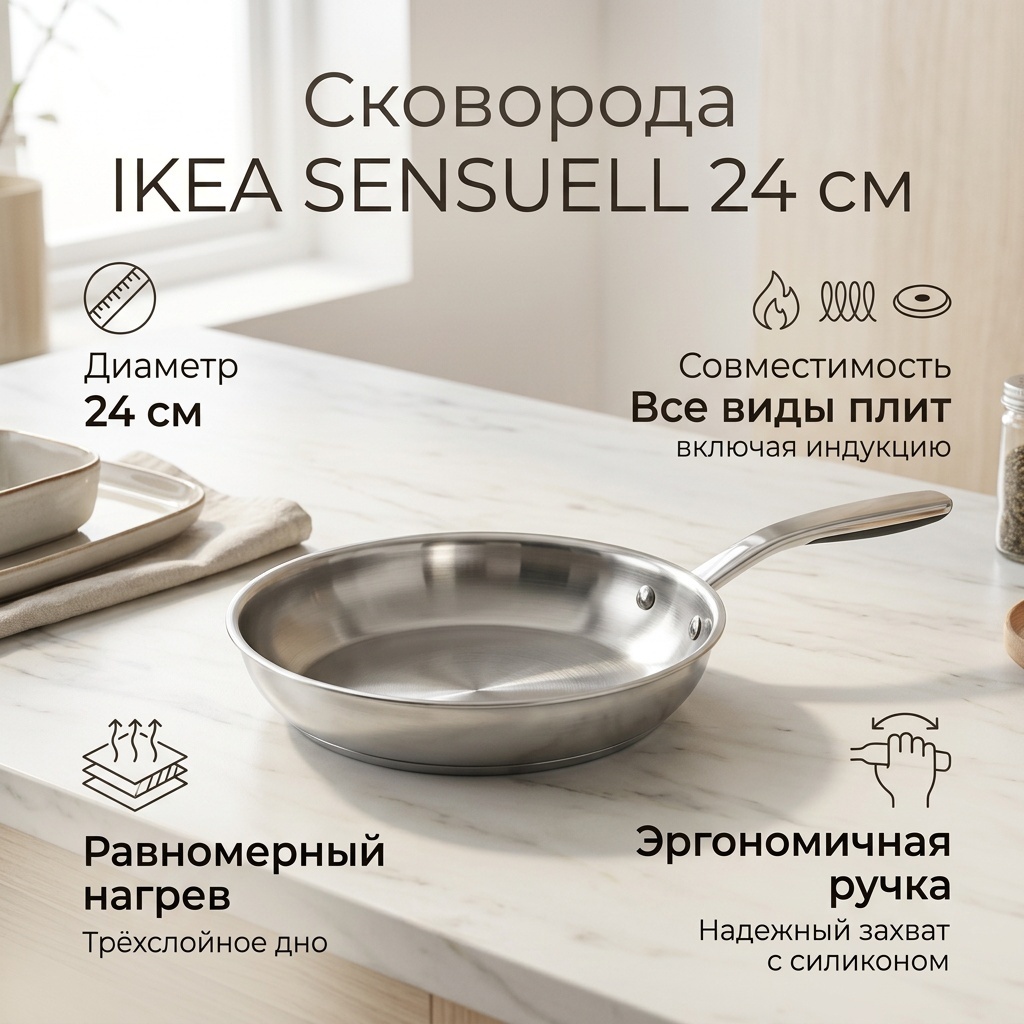 Сковорода IKEA 24 см , нержавеющая сталь