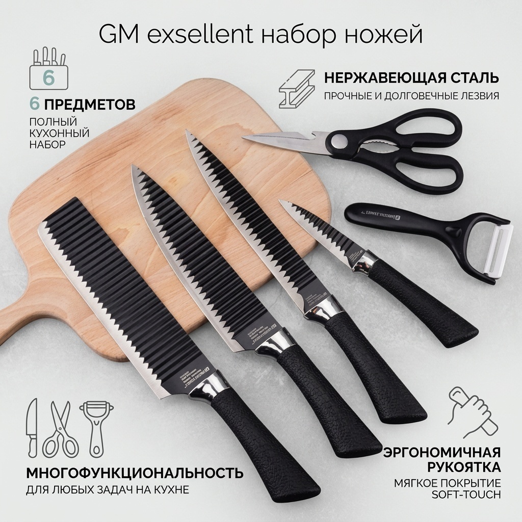 Набор ножей GM exsellent 173193144, лезвие: нержавеющая сталь 6 шт