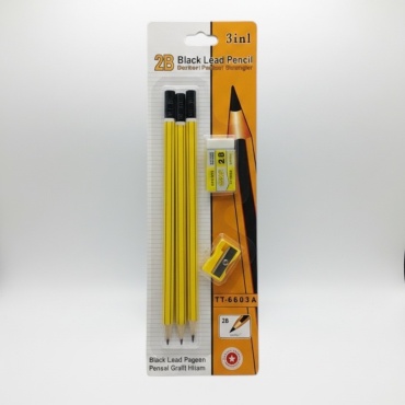 Карандаш IVI TT-6603A в комплекте ластик и точилка, 2B, 6 шт