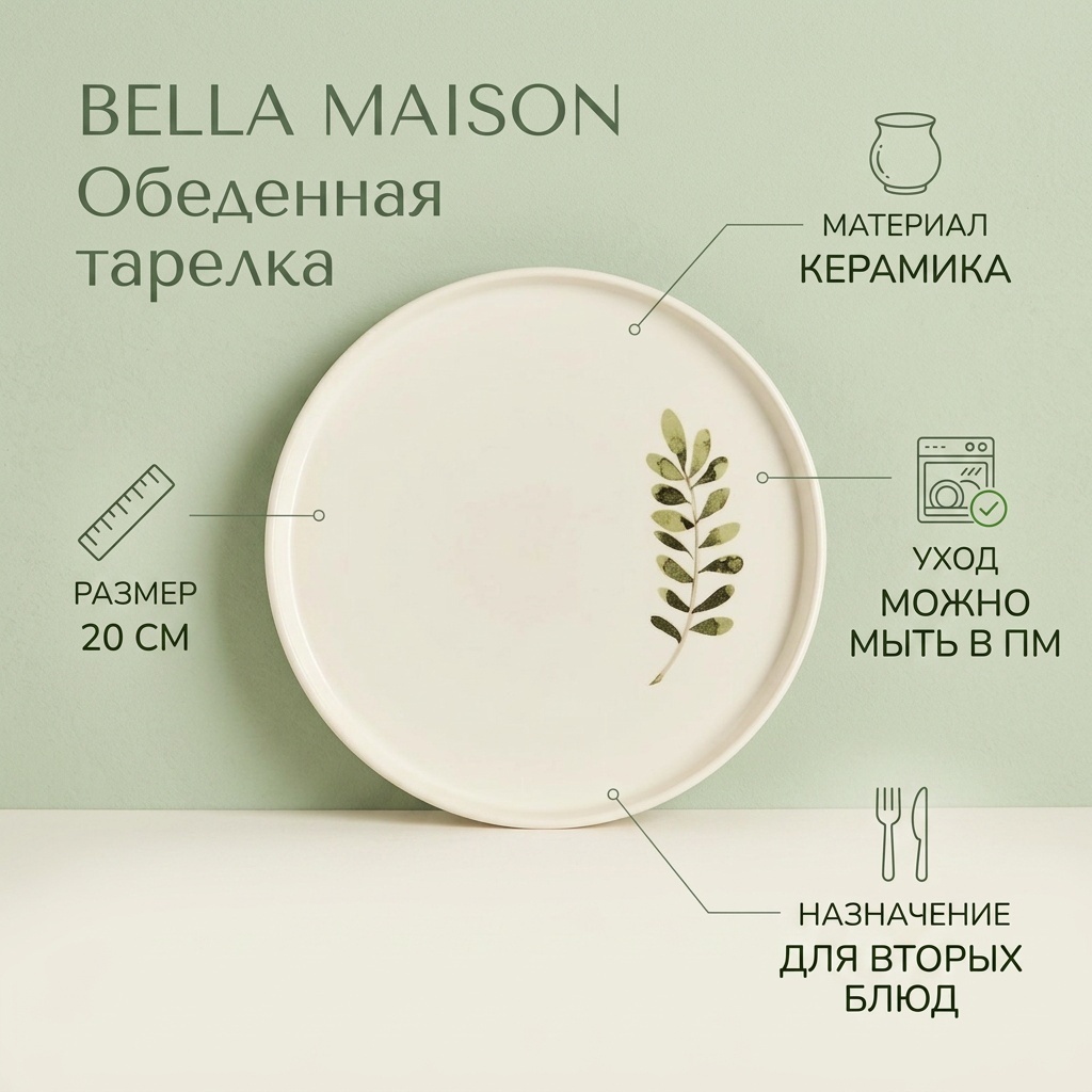 Обеденная тарелка Bella Maison 20 см, 1 шт, керамика