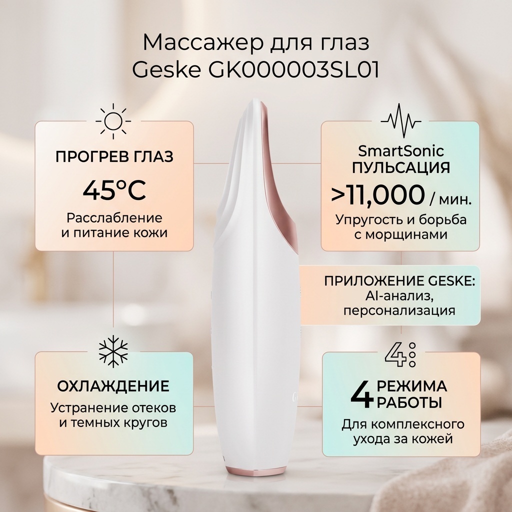 Массажер Geske GK000003SL01 ручной разогревающий, ультразвуковой