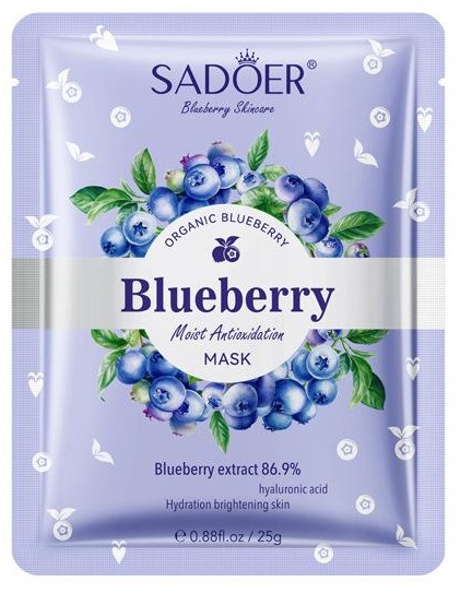 Маска для лица SADOER тканевая Blueberry Hyaluronic Acid Mask - Увлажняющая и антиоксидантная маска 1 шт