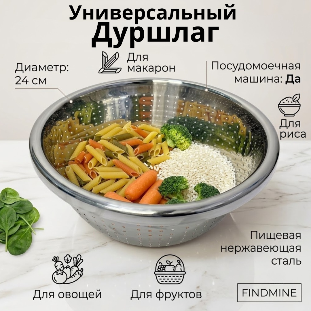 Дуршлаг FINDMINE 5458456352646 24 см металл, 1 шт
