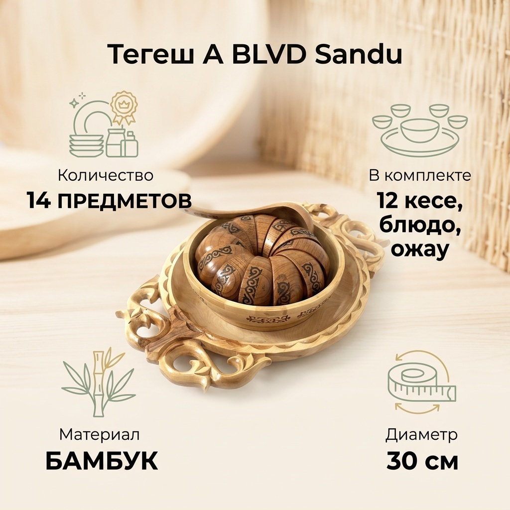 Тегеш A BLVD 30х30 см, бамбук, 14 шт