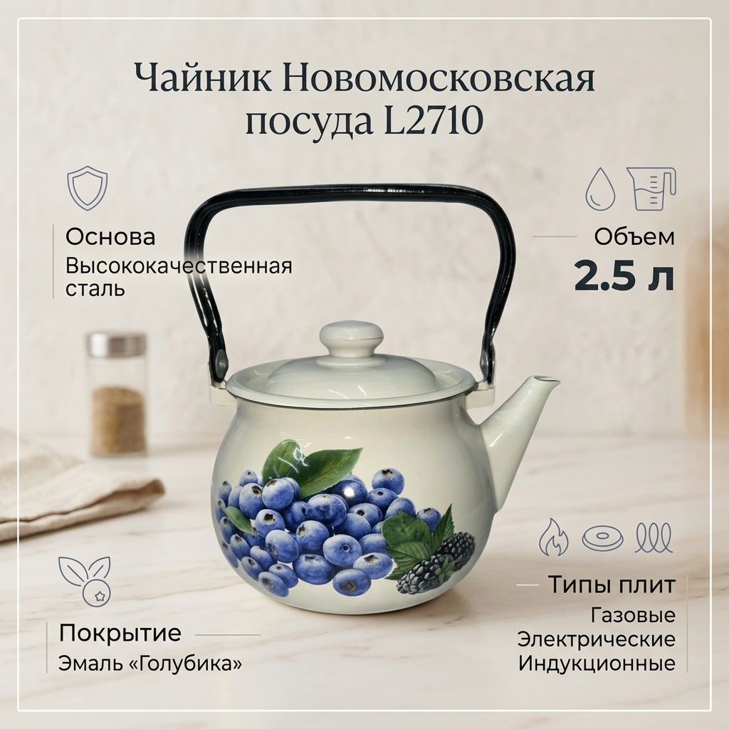Новомосковская посуда чайник l2710 2.5 л, сталь