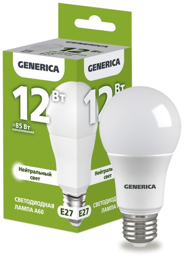 GENERICA 12W E27, светодиодная, нейтральный белый
