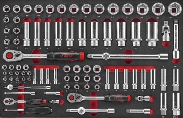 Набор инструментов автомобильный 88 в 1 Force 4882 1/4",3/8" и 1/2" Набор инструмента с 6-ти гран. головками (88пр.) ложемент