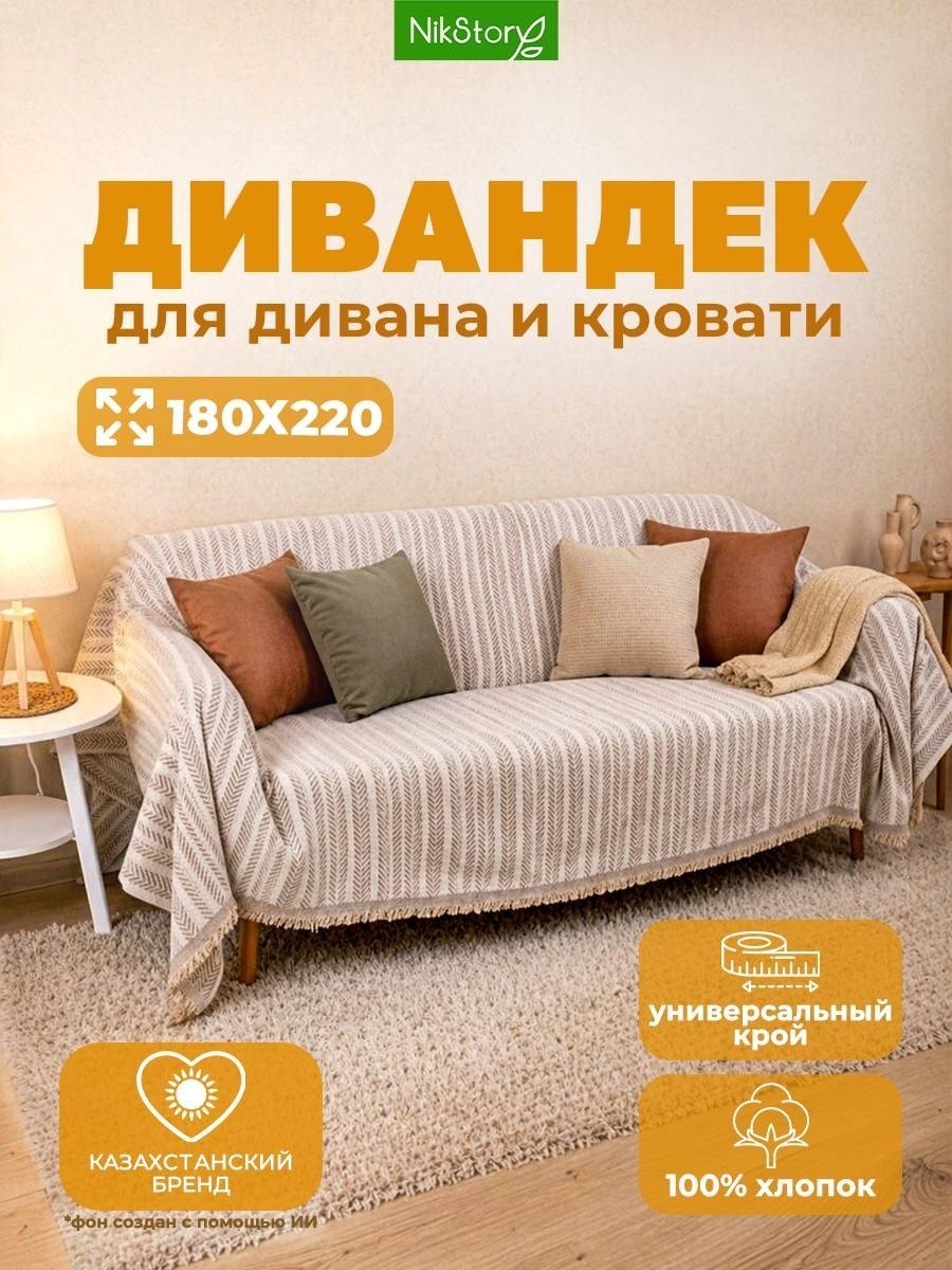 NikStory дивандек для дивана Бежевая стрелка бежевый, коричневый 180*220