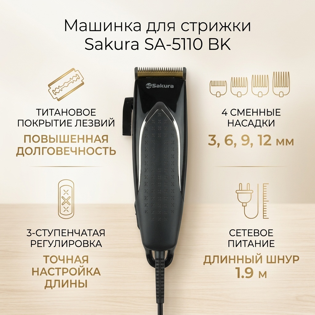 Sakura машинка для стрижки SA-5110 BK черный