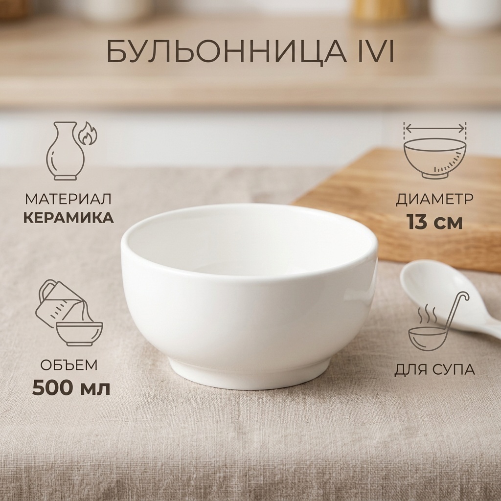 Суповая тарелка IVI 13 см, 1 шт, керамика