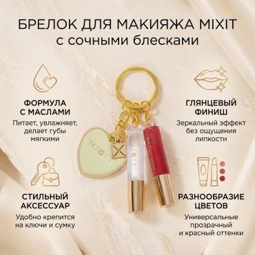 MIXIT Make Up Keychain with Juicy Lip Glosses блеск для губ Блеск для губ Make Up Juicy Lip Gloss 01 Cosmo 1,5 мл - Блеск для губ Make Up Juicy Lip Gloss 02 Retro 1,5 мл