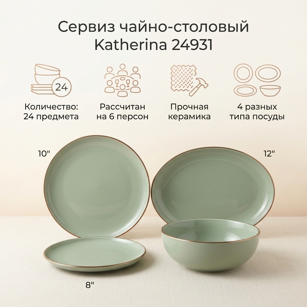 Сервиз на 6 персон , предметов: 24, чайно-столовый, керамика