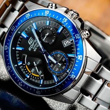 Кварцевые CASIO Мужские наручные часы Edifice, кварцевые, серебристые, с черным циферблатом нержавеющая сталь