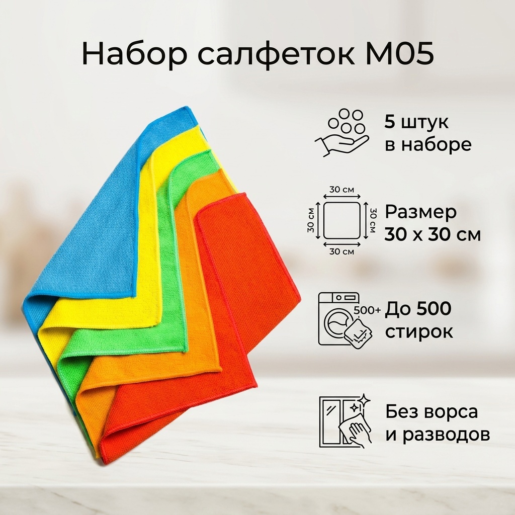 Тряпка универсальная M05 5 шт, микрофибра