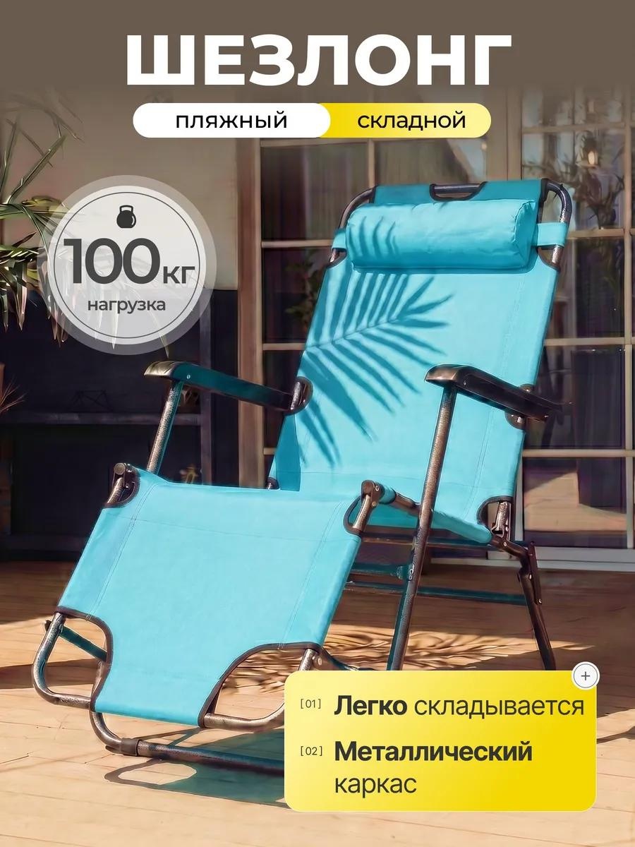 Шезлонг пляжный складной 153х60х80 см голубой