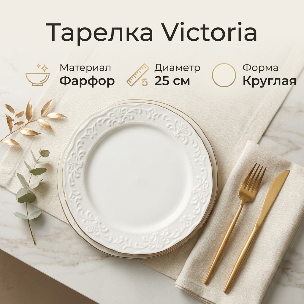 Набор тарелок Victoria 25 см, 6 шт, фарфор
