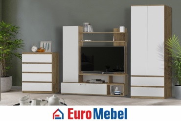 Комплект для гостиной Euromebel МГС 9, 00062147 белый, светло-коричневый