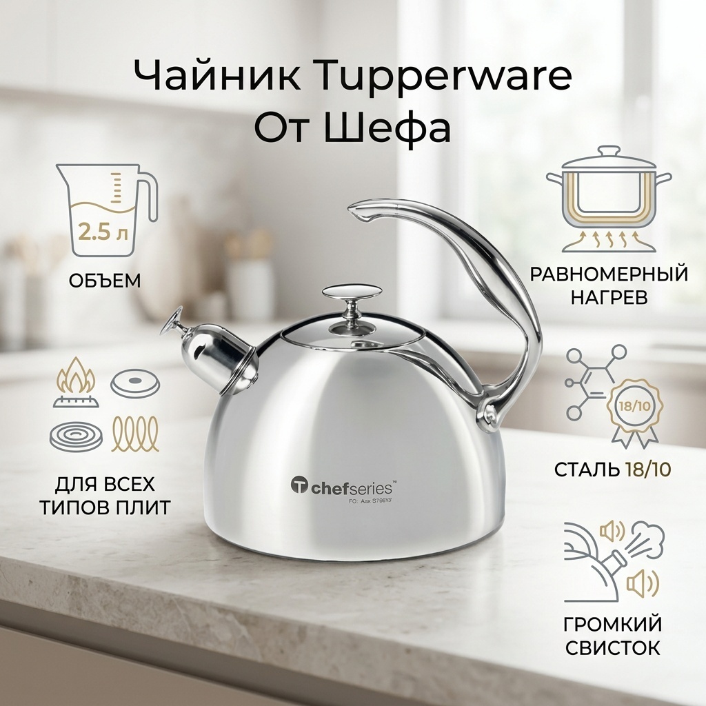 Tupperware чайник От Шефа 2.5 л, нержавеющая сталь