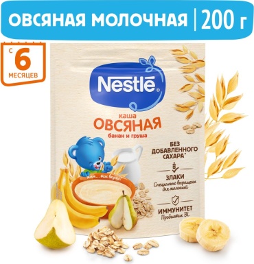 Nestlé овес молочная банан и груша, с 6 месяцев