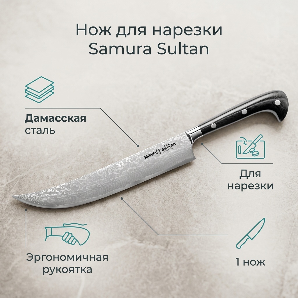 Нож для нарезки Samura, лезвие: дамасская сталь 1 шт