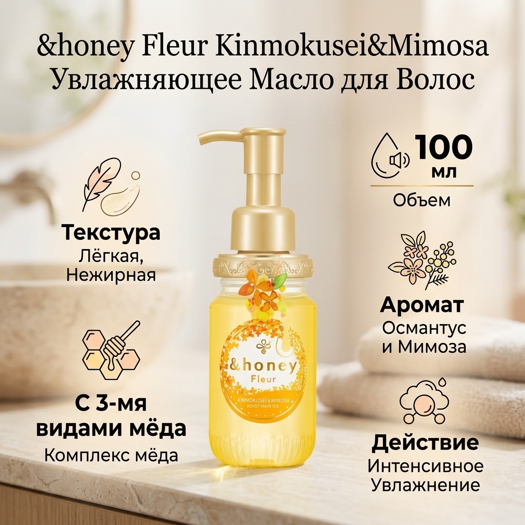&honey Kinmokusei&Mimosa Moist Hair Oil масло 100 мл