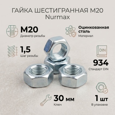 Nurmax шестигранная M20 1 шт
