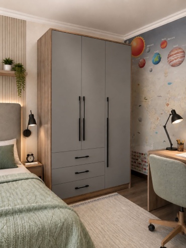 Распашной шкаф Den store ModernLux 3D, 120x220х50 см, коричневый, серый