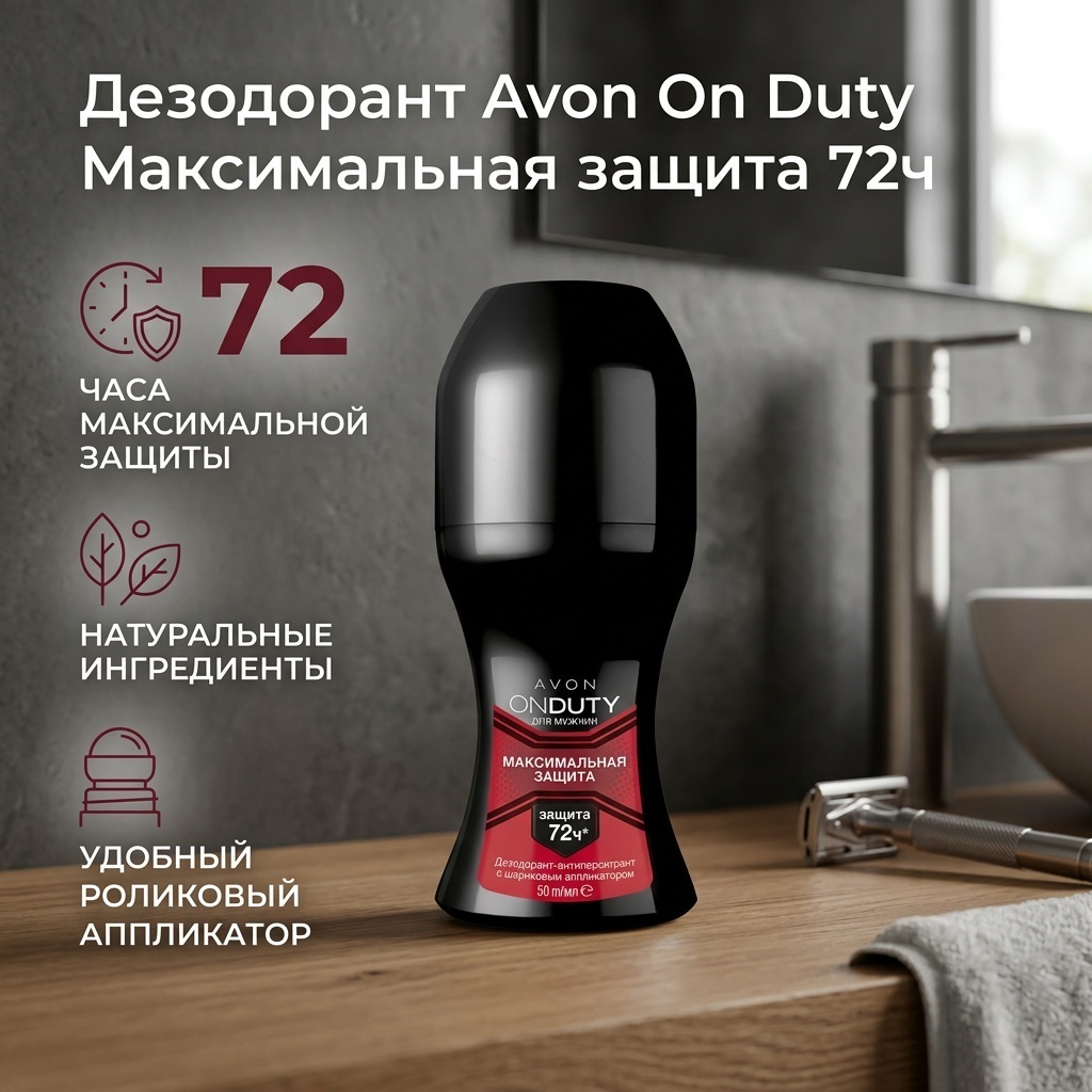 Avon On Duty Максимальная защита 72ч дезодорант-антиперспирант для мужчин 50 мл