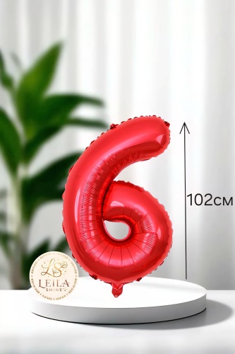 Воздушный шар Leila Shine Цифра 6. 1 шт, красный