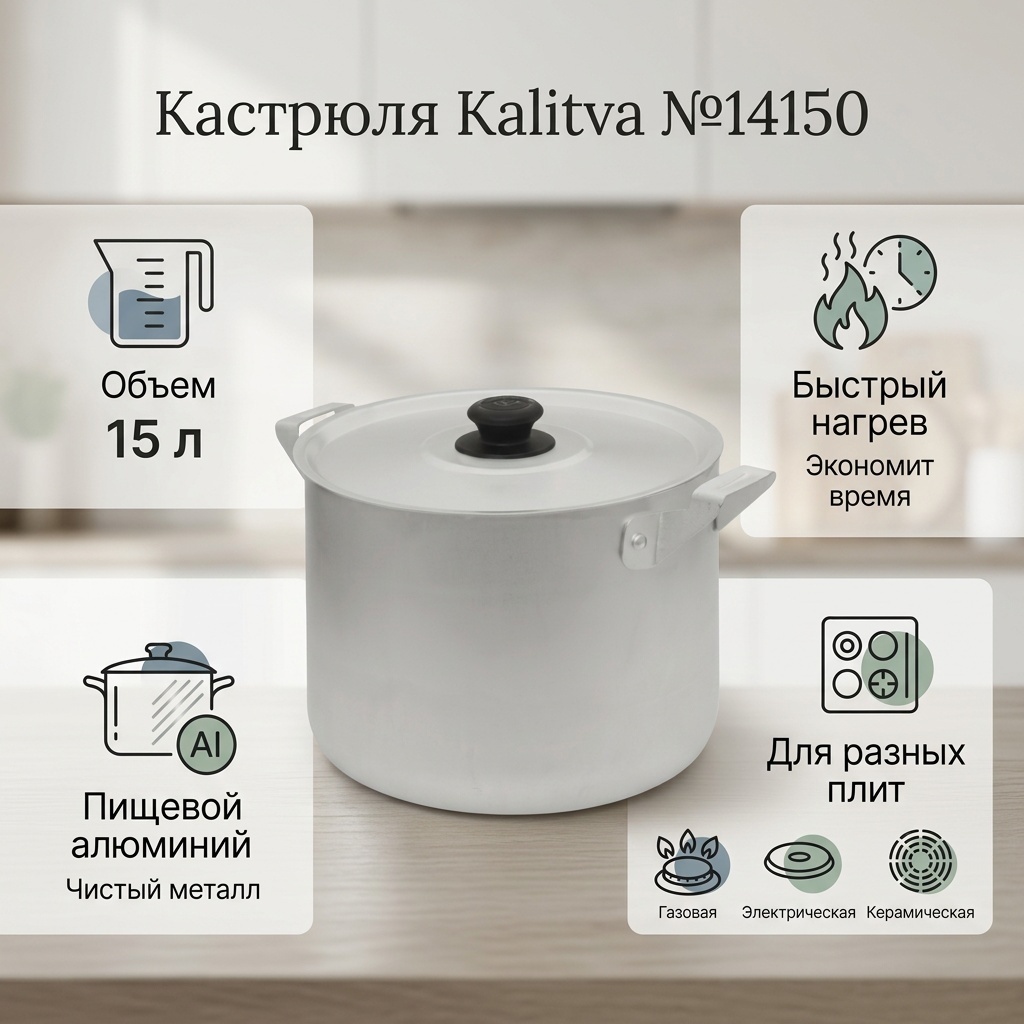 Кастрюля 15 л, KALITVA №14150 алюминий