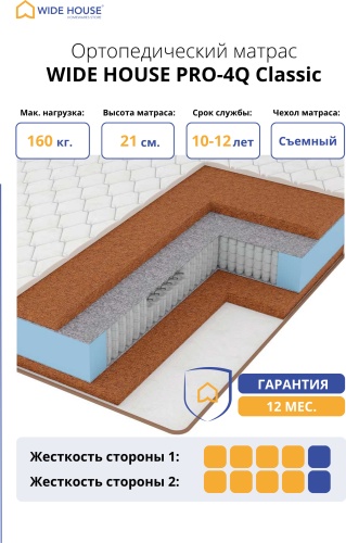 Матрас WIDE HOUSE PRO-4Q Classic, 120x200x21 см