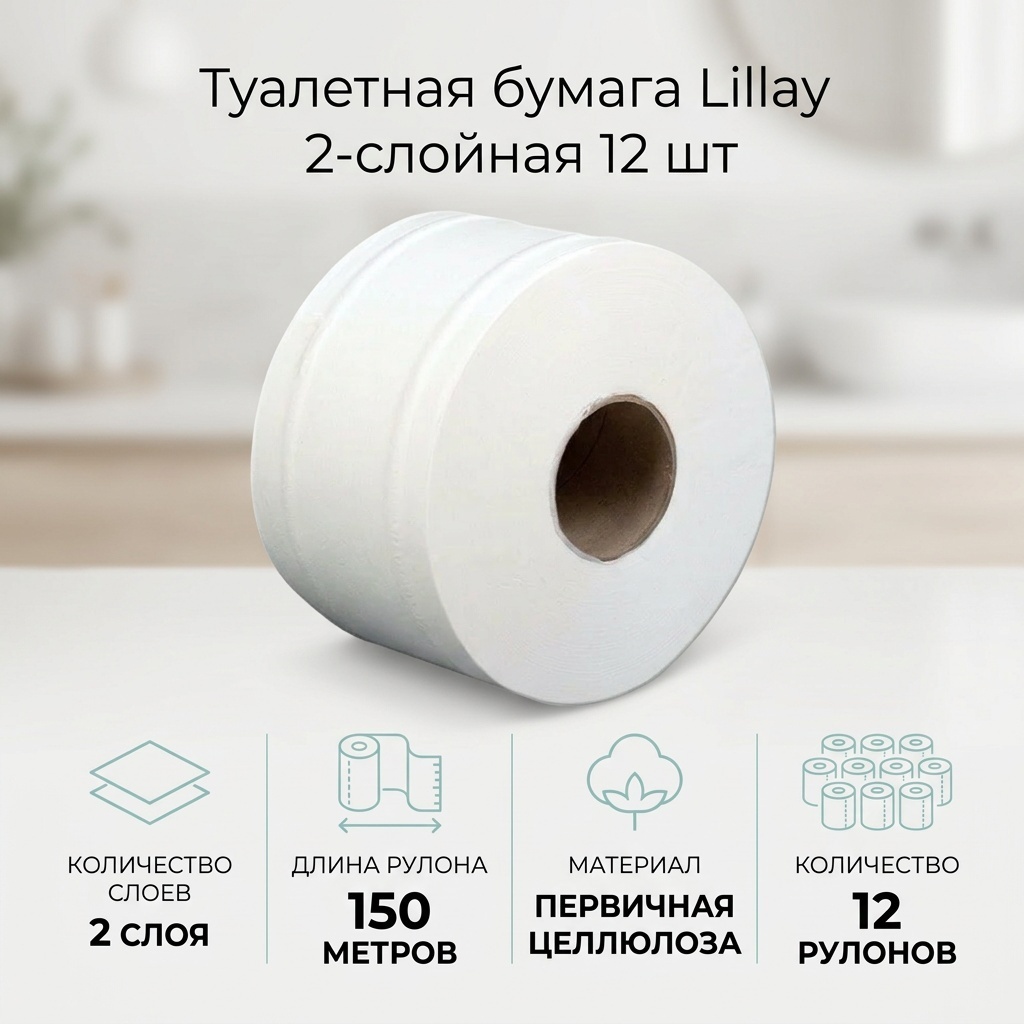Lillay туалетная бумага 2-слойный 12 шт, первичная целлюлоза